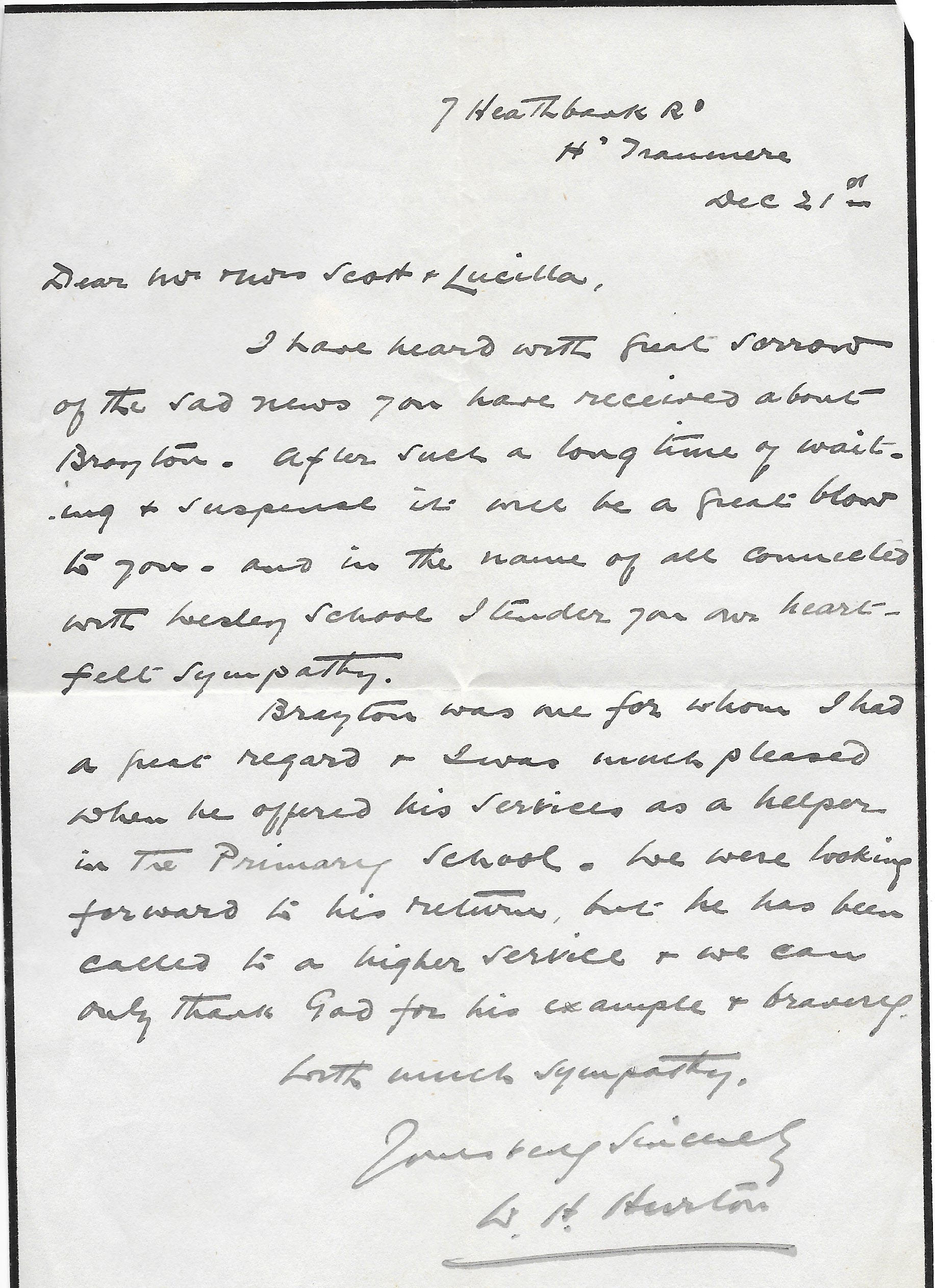 Photograph of a letter to Joseph Brayton Scott's parents 1918