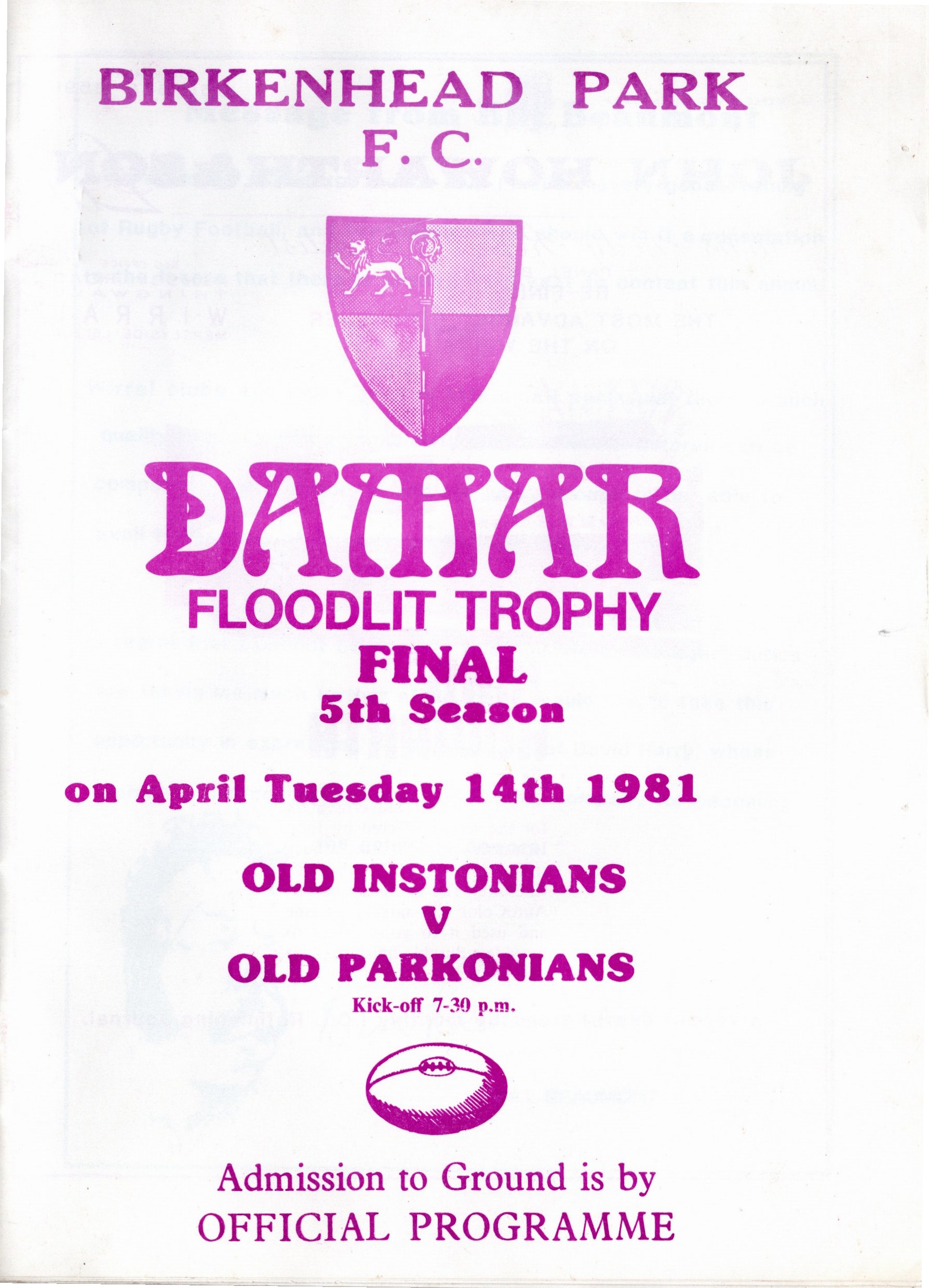 Photograph Old Instonians RUFC, 1981 Damar Cup Final