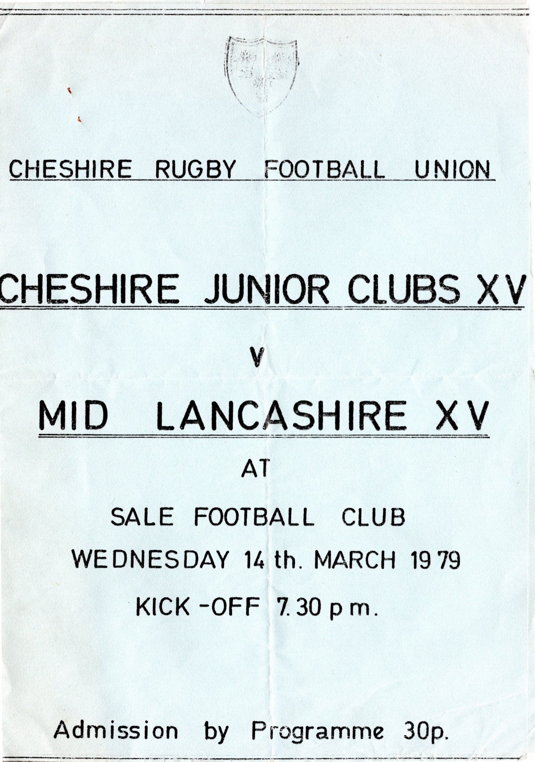 Photograph Old Instonians RUFC, 1979 Cheshire RFU, Cheshire Junior Clubs v Mid Lancs